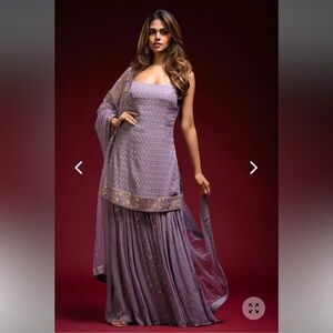 DUSTY LAVENDER SINGLE TIERED BUTI WORK SHARARA PANT SET